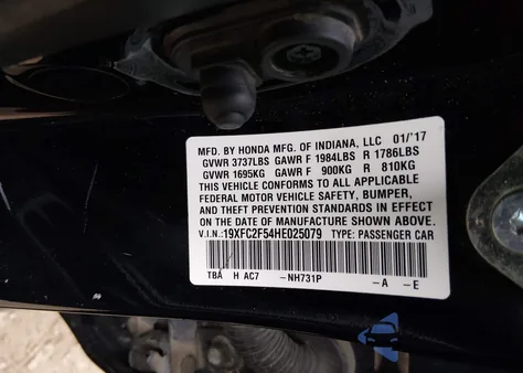 2017 Honda Civic Lx z USA, uszkodzony, nr VIN 19XFC2F54HE025079